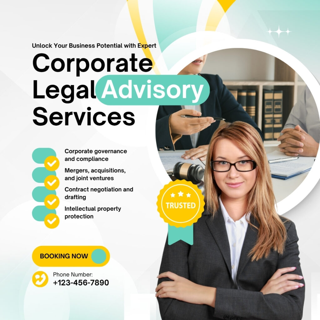 Yellow And green Modern Corporate Legal Advisory Services Facebook Post