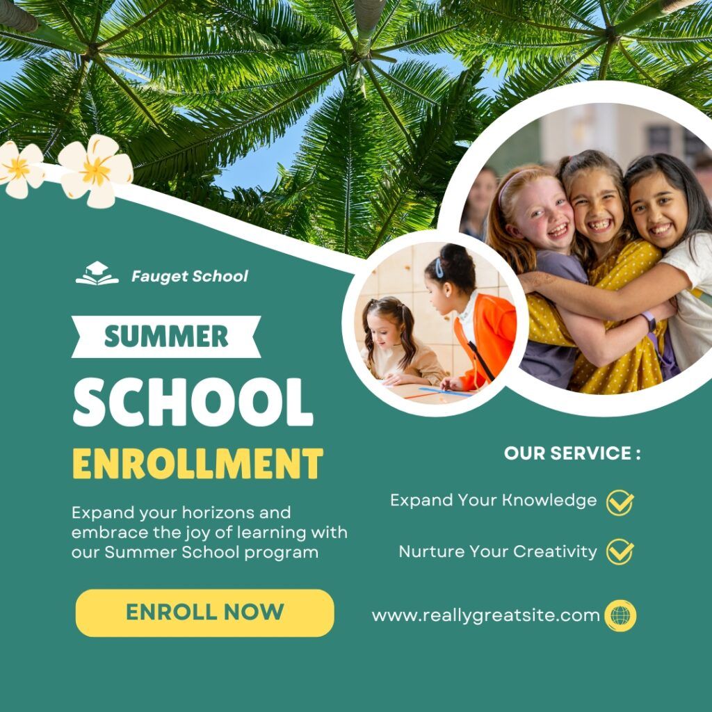 Teal and Yellow Modern Summer School Enrollment Facebook Post